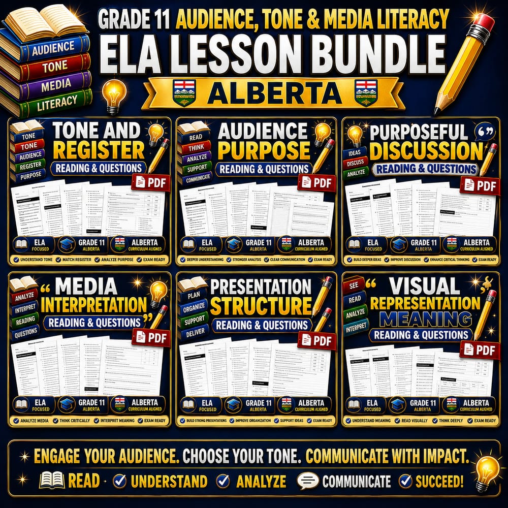 Grade 11 Audience, Tone & Media Literacy ELA Lesson Bundle - Alberta — bundle cover