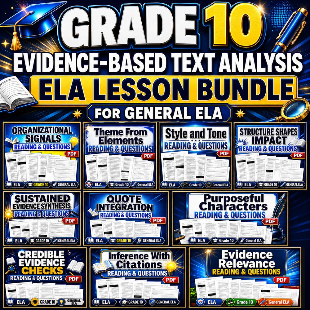 Grade 10 Evidence-Based Text Analysis ELA Lesson Bundle for General ELA — bundle cover