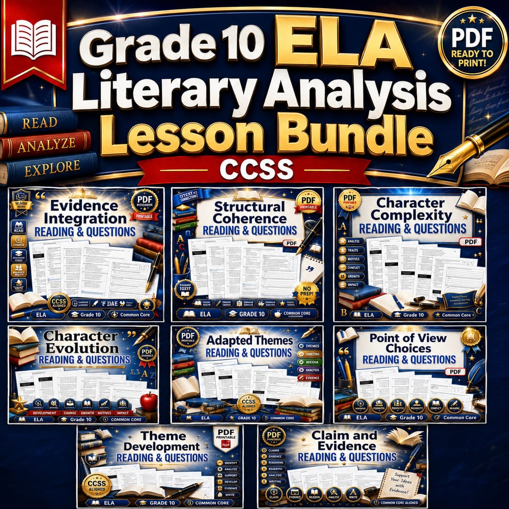 Grade 10 ELA Literary Analysis Lesson Bundle | CCSS — bundle cover