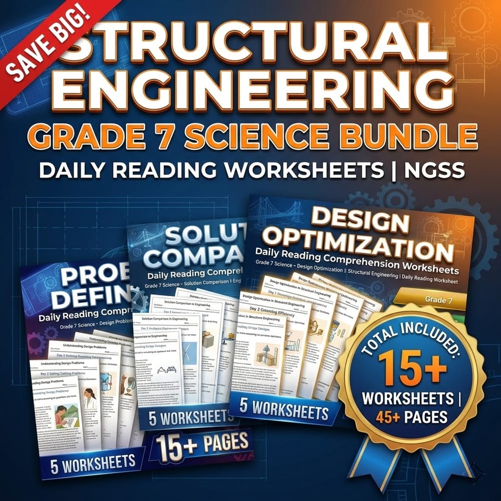 Structural Engineering Grade 7 Science Daily Reading Worksheets Bundle | NGSS — bundle cover