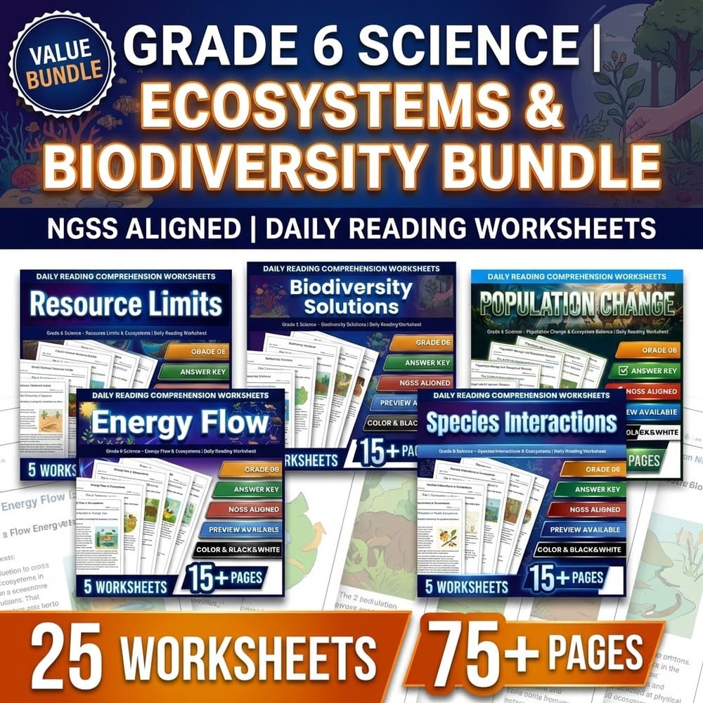 Grade 6 Science Ecosystems Lesson Bundle | NGSS Interactions & Energy — bundle cover