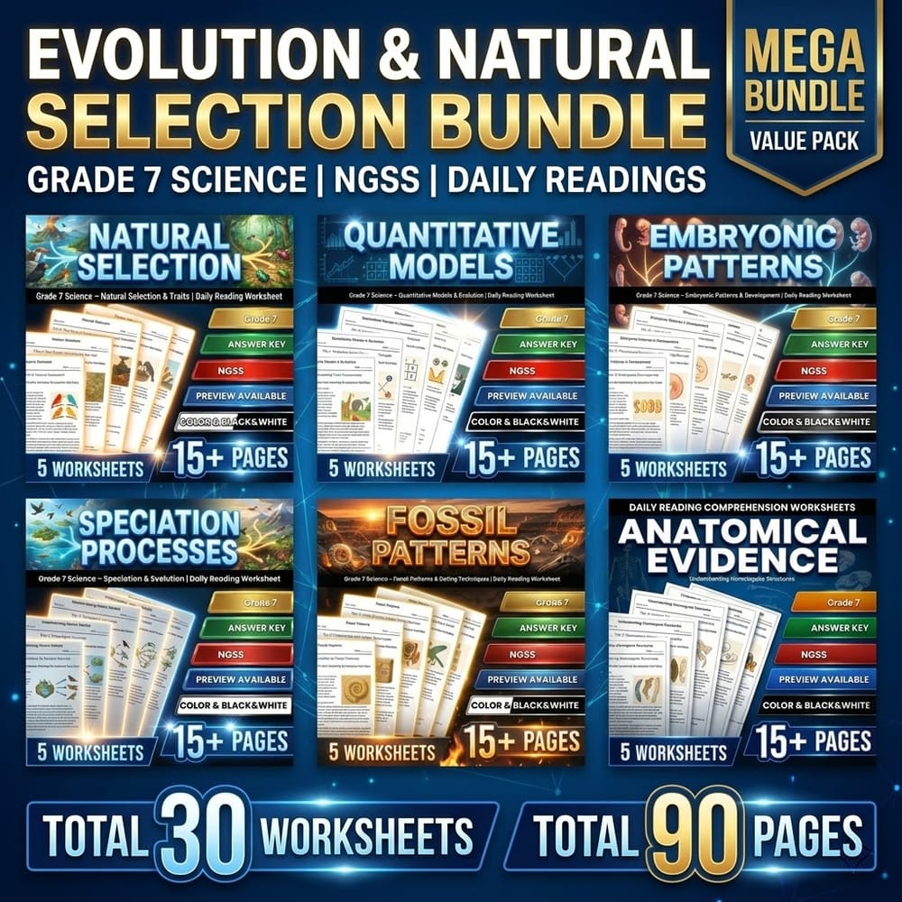 Evolution and Natural Selection Grade 7 Science Worksheets Bundle | NGSS — bundle cover