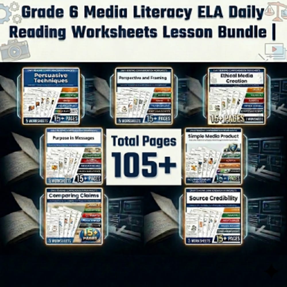 Grade 6 Media Literacy ELA Daily Reading Worksheets Lesson Bundle | Alberta — bundle cover