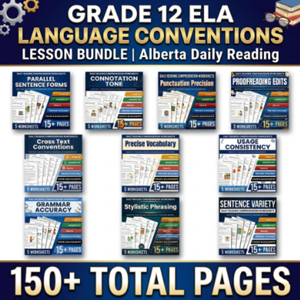 Grade 12 ELA Language Conventions Lesson Bundle | Alberta Daily Reading — bundle cover