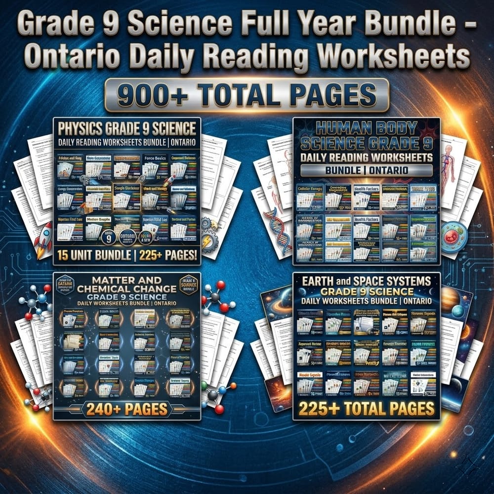 Grade 9 Science Full Year Bundle – Ontario Daily Reading Worksheets — bundle cover
