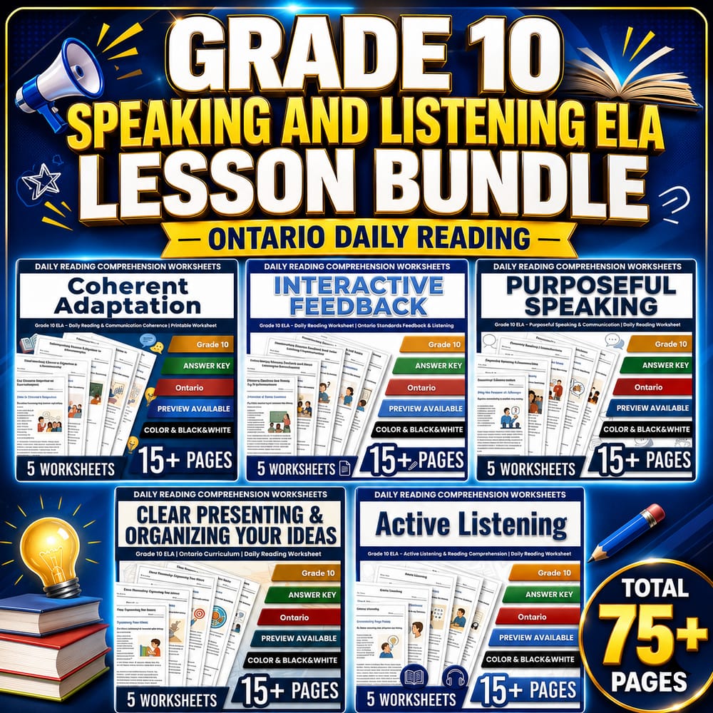 Grade 10 Speaking and Listening ELA Lesson Bundle | Ontario Daily Reading — bundle cover