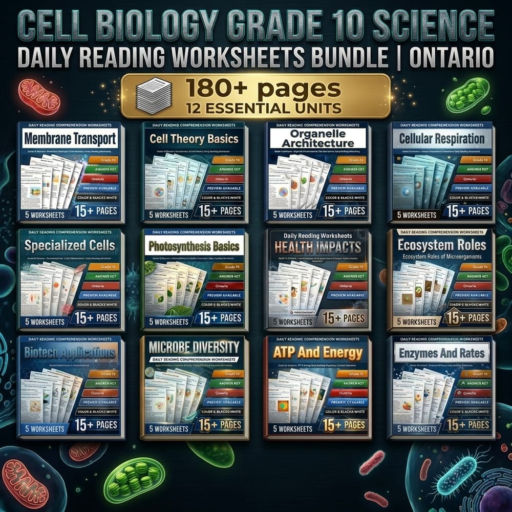 Cell Biology Grade 10 Science Daily Reading Worksheets Bundle | Ontario — bundle cover