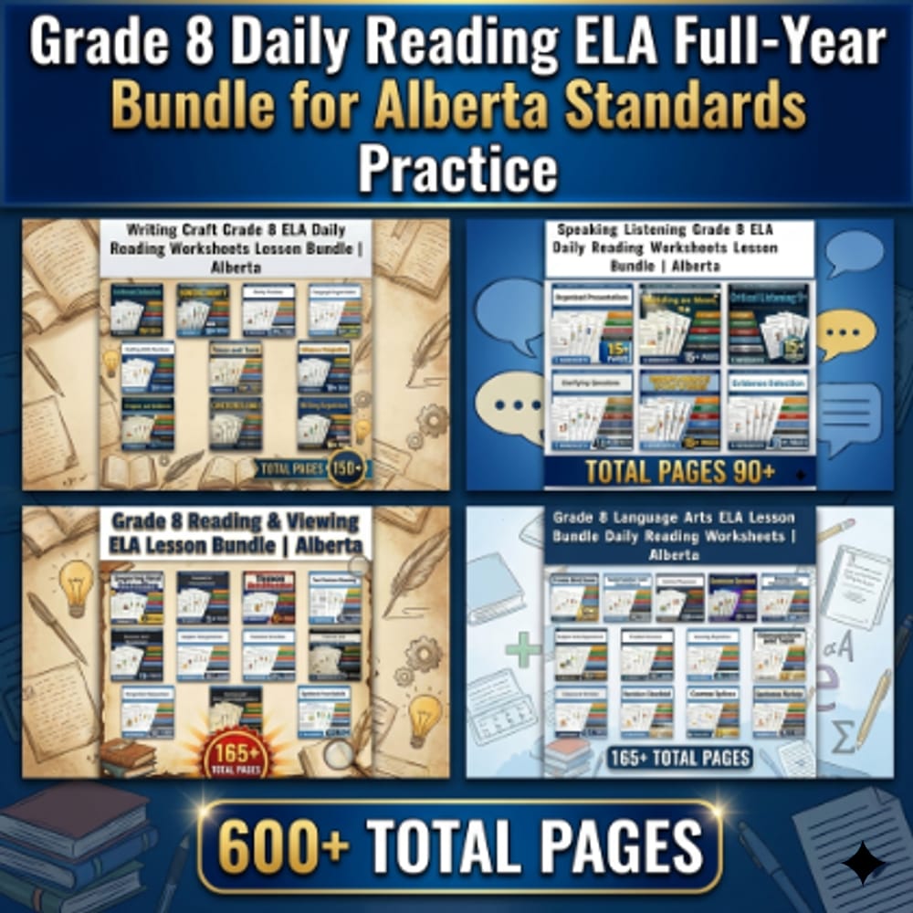 Grade 8 Daily Reading ELA Full-Year Bundle for Alberta Standards Practice — bundle cover