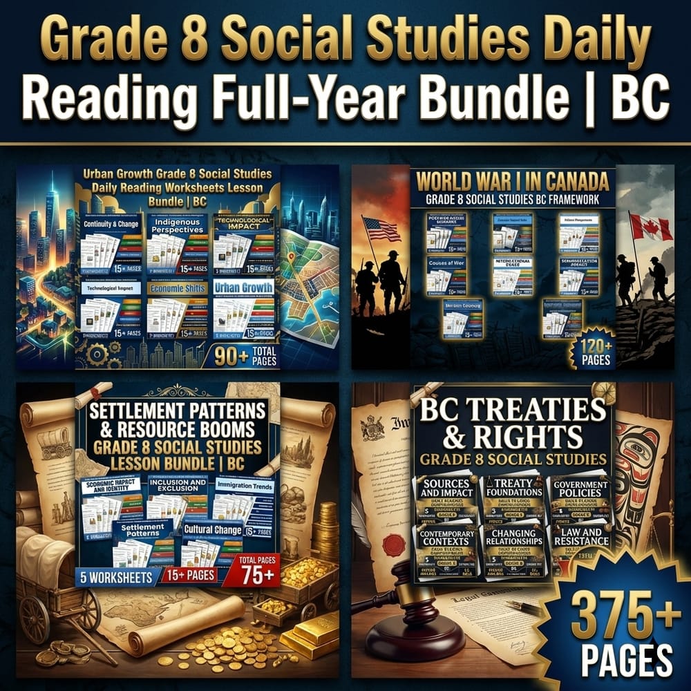 Grade 8 Social Studies Daily Reading Full-Year Bundle | BC — bundle cover