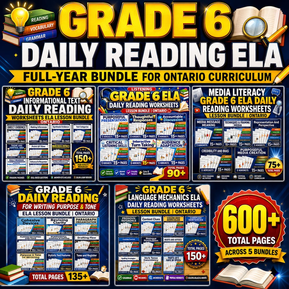 Grade 6 Daily Reading ELA Full-Year Bundle for Ontario Curriculum — bundle cover