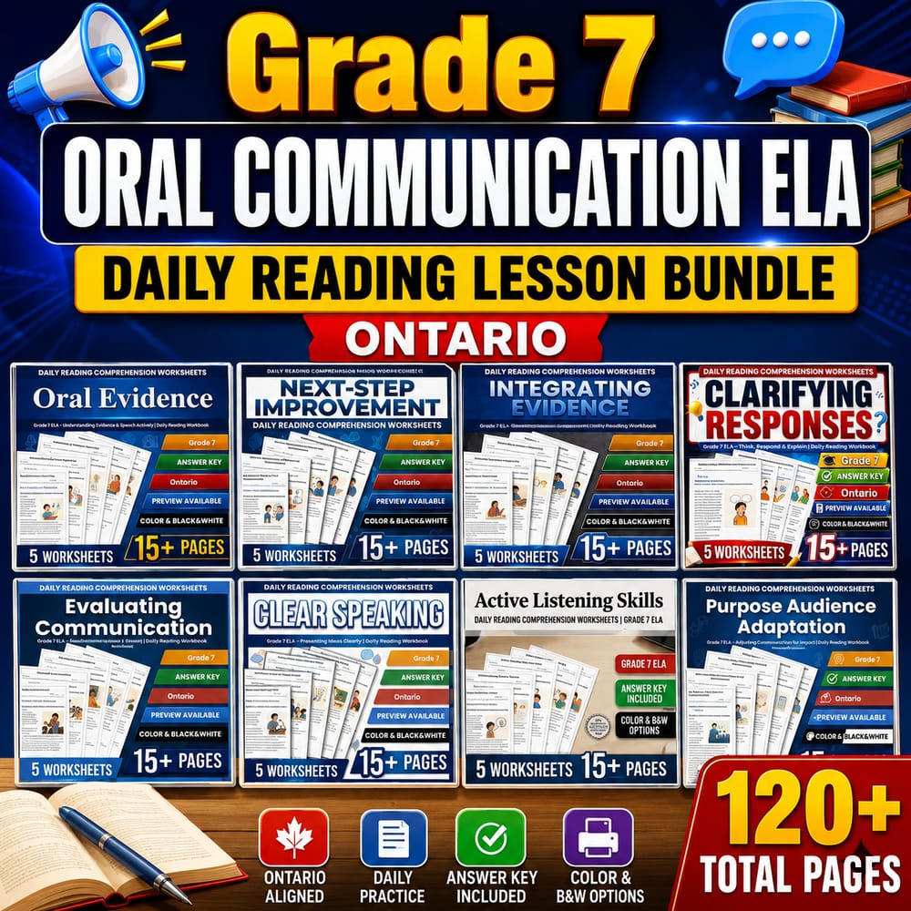 Grade 7 Oral Communication ELA Daily Reading Lesson Bundle | Ontario — bundle cover