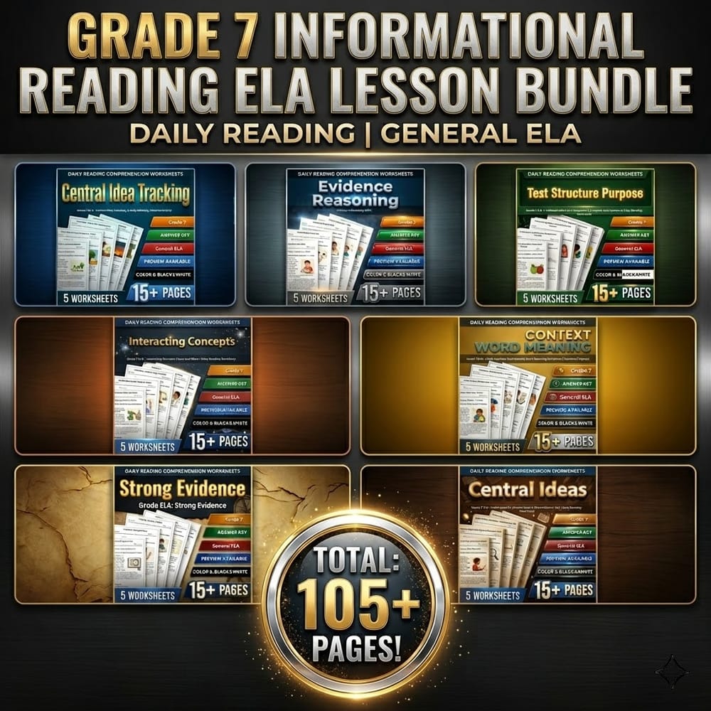 Grade 7 Informational Reading ELA Lesson Bundle Daily Reading | General ELA — bundle cover