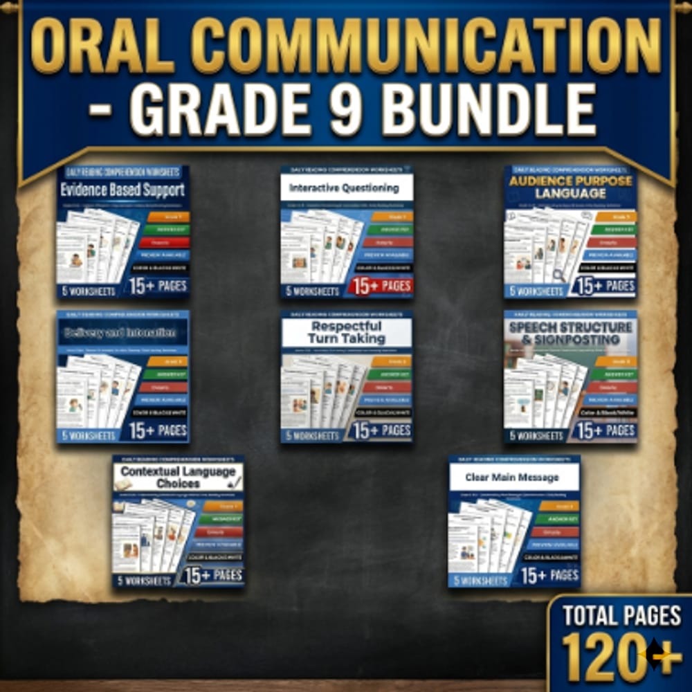 Oral Communication Grade 9 ELA Daily Reading Worksheets Lesson Bundle | Ontario — bundle cover
