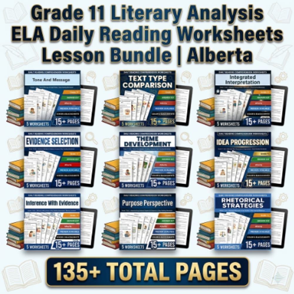 Grade 11 Literary Analysis ELA Daily Reading Worksheets Lesson Bundle | Alberta — bundle cover