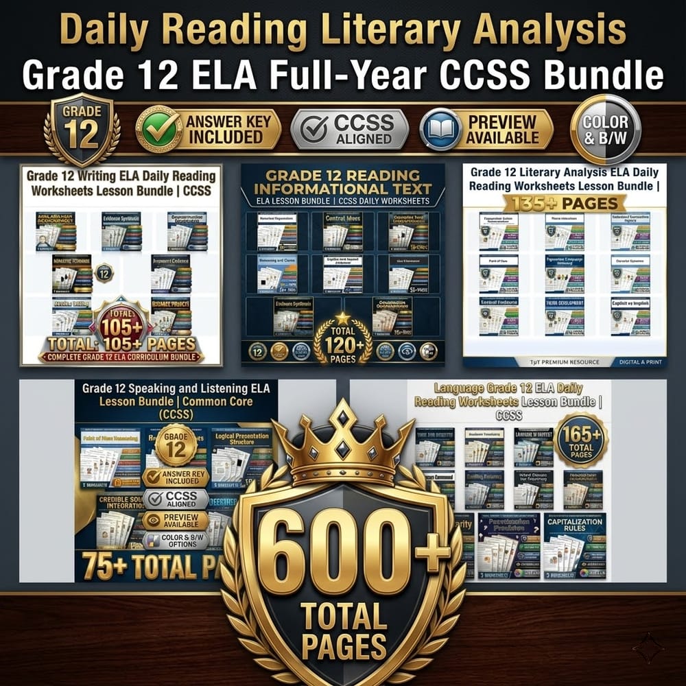Daily Reading Literary Analysis Grade 12 ELA Full-Year CCSS Bundle — bundle cover