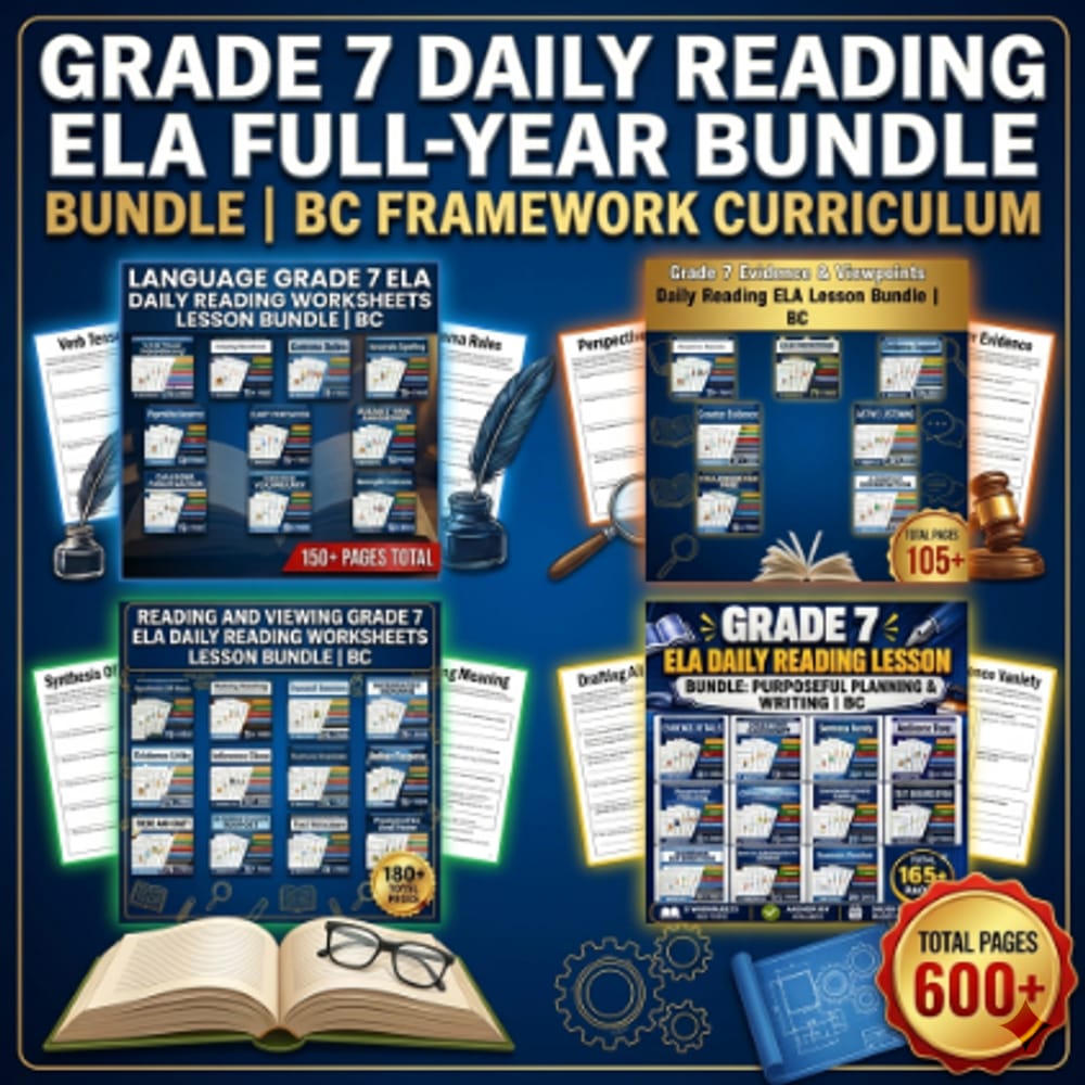 Grade 7 Daily Reading ELA Full-Year Bundle | BC Framework Curriculum — bundle cover