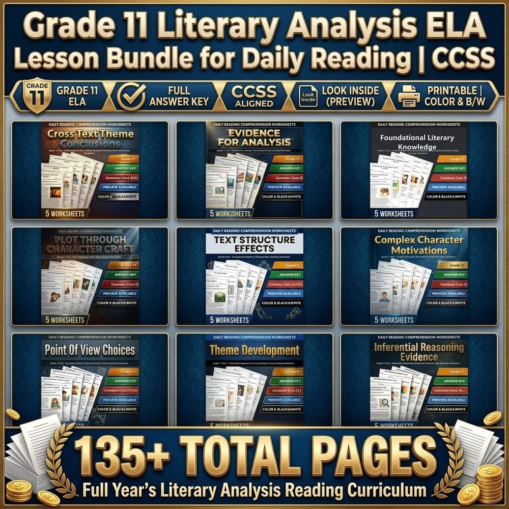 Grade 11 Literary Analysis ELA Lesson Bundle for Daily Reading | CCSS — bundle cover