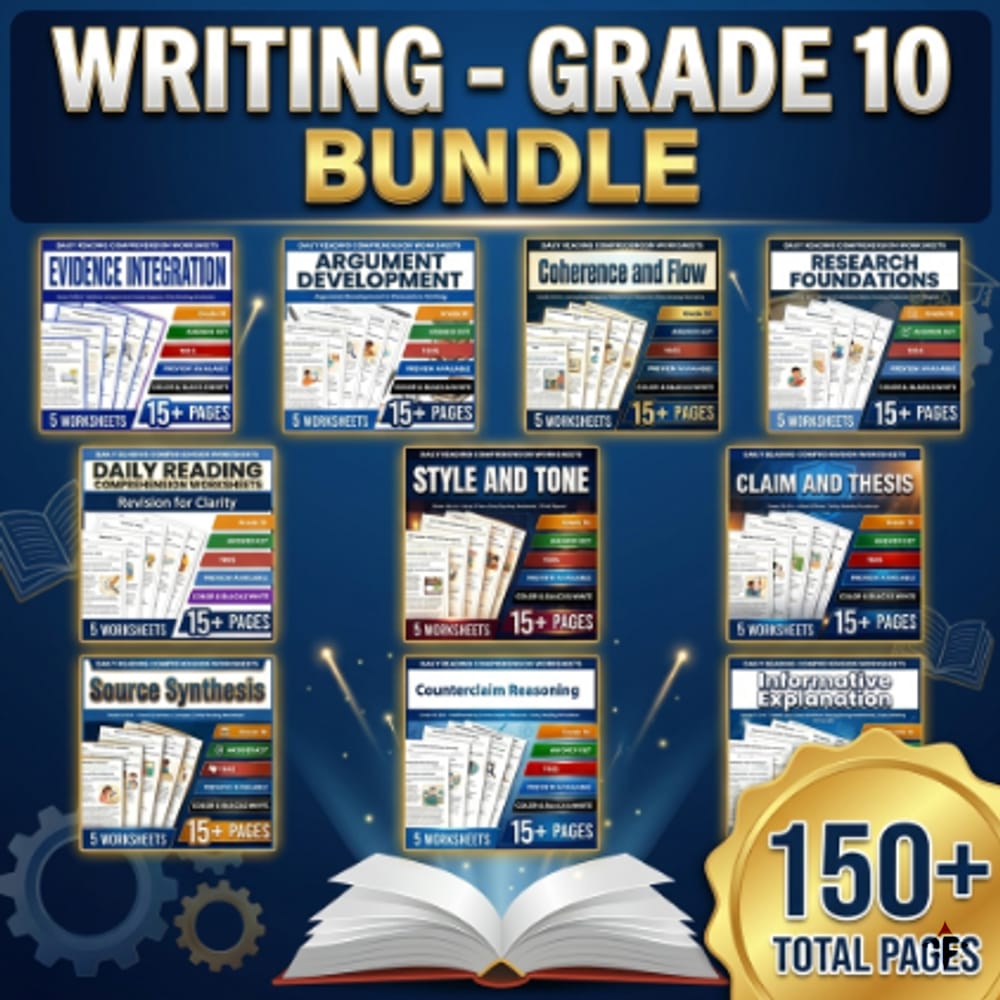 Writing Grade 10 ELA Daily Reading Worksheets Lesson Bundle | teks — bundle cover