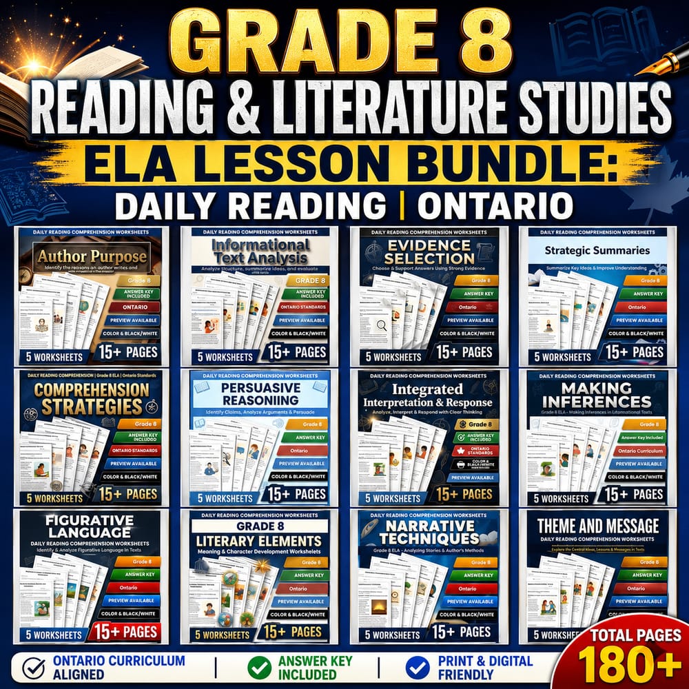 Grade 8 Reading & Literature Studies ELA Lesson Bundle: Daily Reading | Ontario — bundle cover