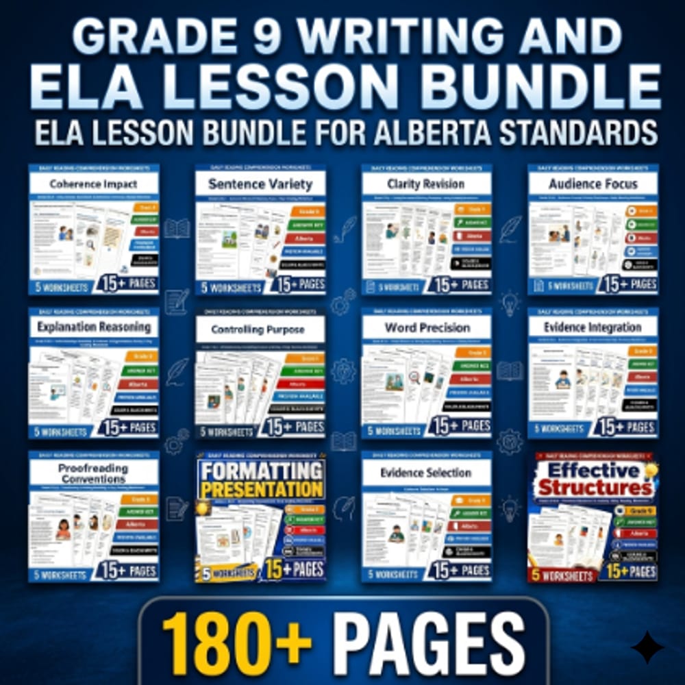 Grade 9 Writing and Representing ELA Lesson Bundle for Alberta Standards — bundle cover