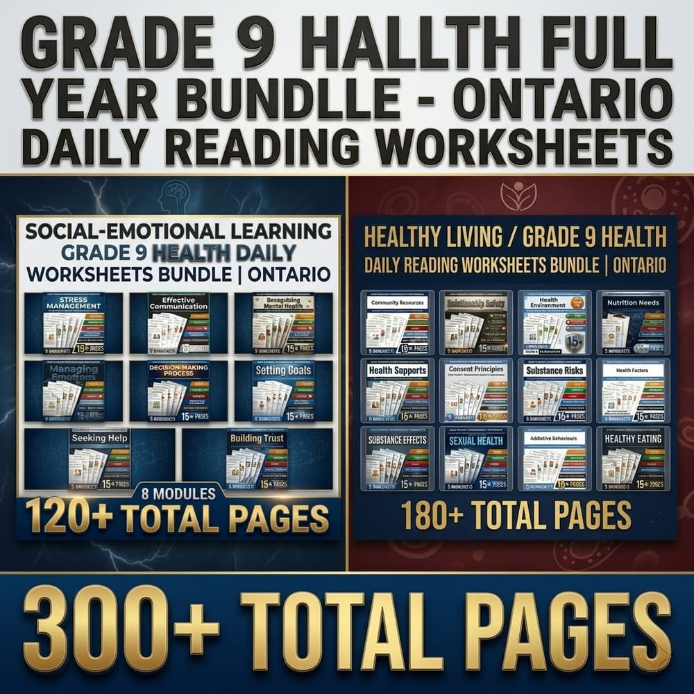 Grade 9 Health Full Year Bundle – Ontario Daily Reading Worksheets — bundle cover