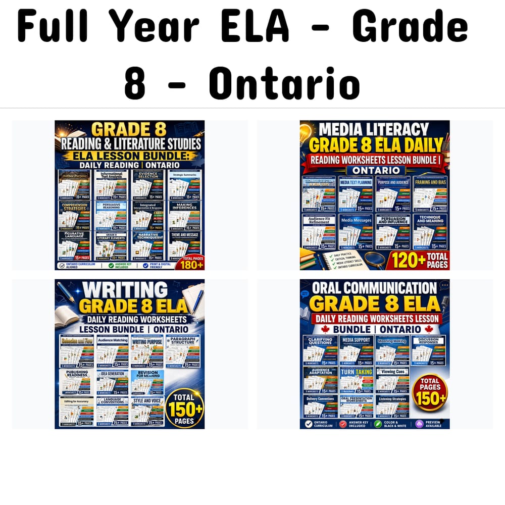 Full Year ELA • Grade 8 • Ontario — bundle cover