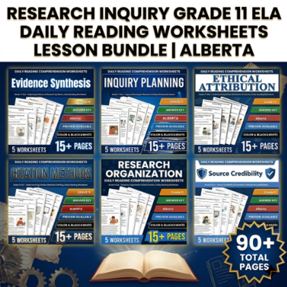 Research Inquiry Grade 11 ELA Daily Reading Worksheets Lesson Bundle | Alberta — bundle cover