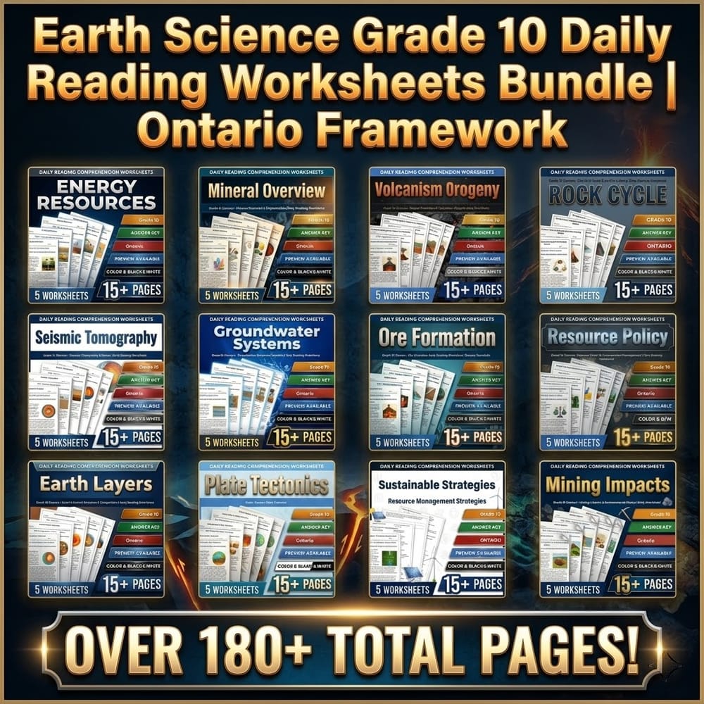 Earth Science Grade 10 Daily Reading Worksheets Bundle | Ontario Framework — bundle cover