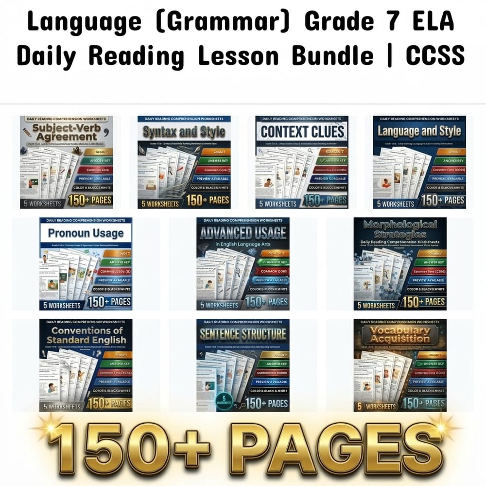 Language (Grammar) Grade 7 ELA Daily Reading Lesson Bundle | CCSS — bundle cover