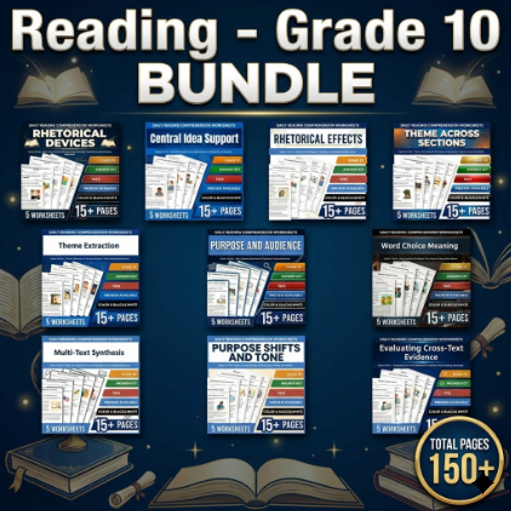 Reading Grade 10 ELA Daily Reading Worksheets Lesson Bundle | TEKS — bundle cover