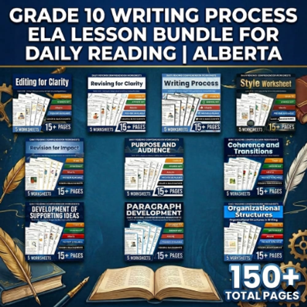 Grade 10 Writing Process ELA Lesson Bundle for Daily Reading | Alberta — bundle cover