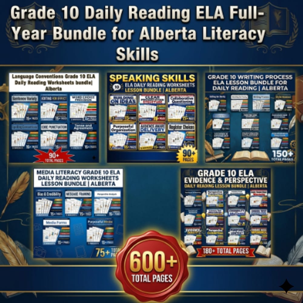 Grade 10 Daily Reading ELA Full-Year Bundle for Alberta Literacy Skills — bundle cover
