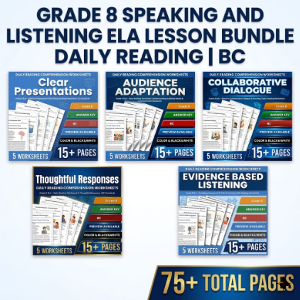 Grade 8 Speaking and Listening ELA Lesson Bundle Daily Reading | BC — bundle cover