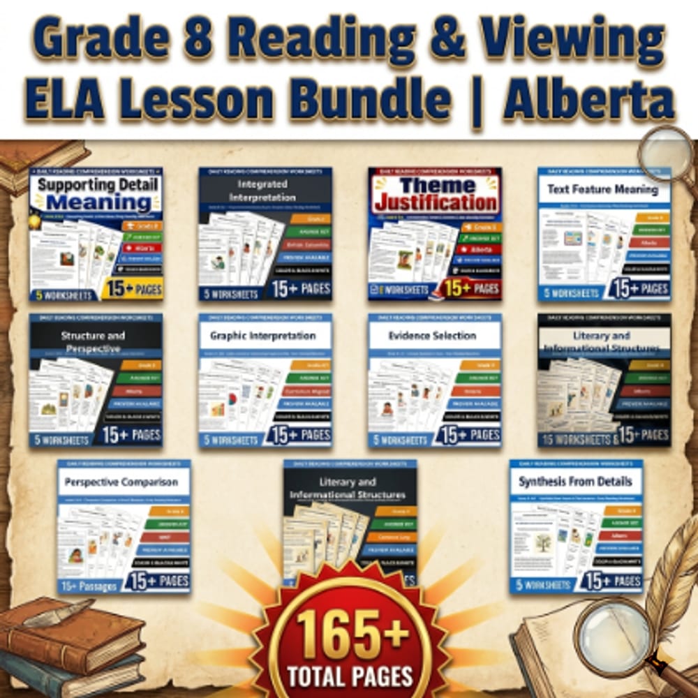 Grade 8 Reading & Viewing ELA Lesson Bundle | Alberta — bundle cover
