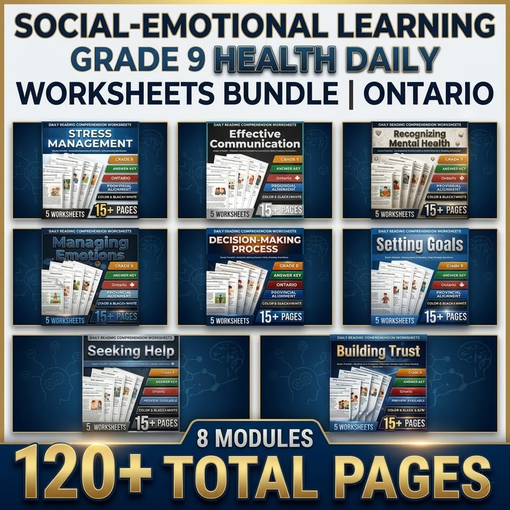 Social-Emotional Learning Grade 9 Health Daily Worksheets Bundle | Ontario — bundle cover