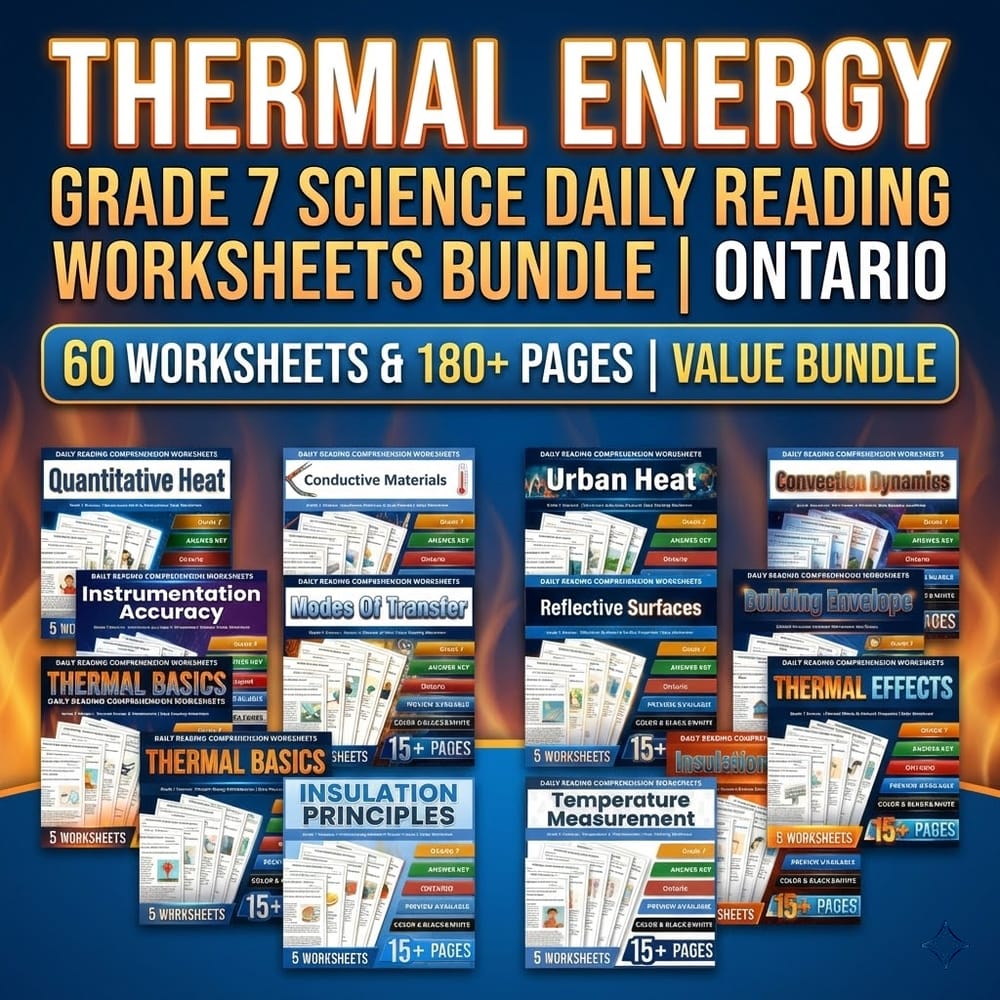 Thermal Energy Grade 7 Science Daily Reading Worksheets Bundle | Ontario — bundle cover