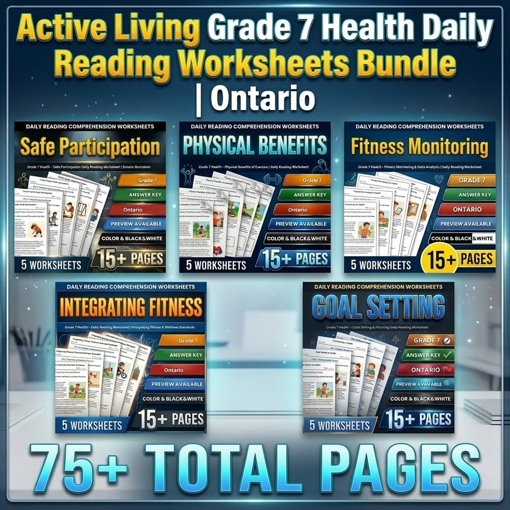 Active Living Grade 7 Health Daily Reading Worksheets Bundle | Ontario — bundle cover