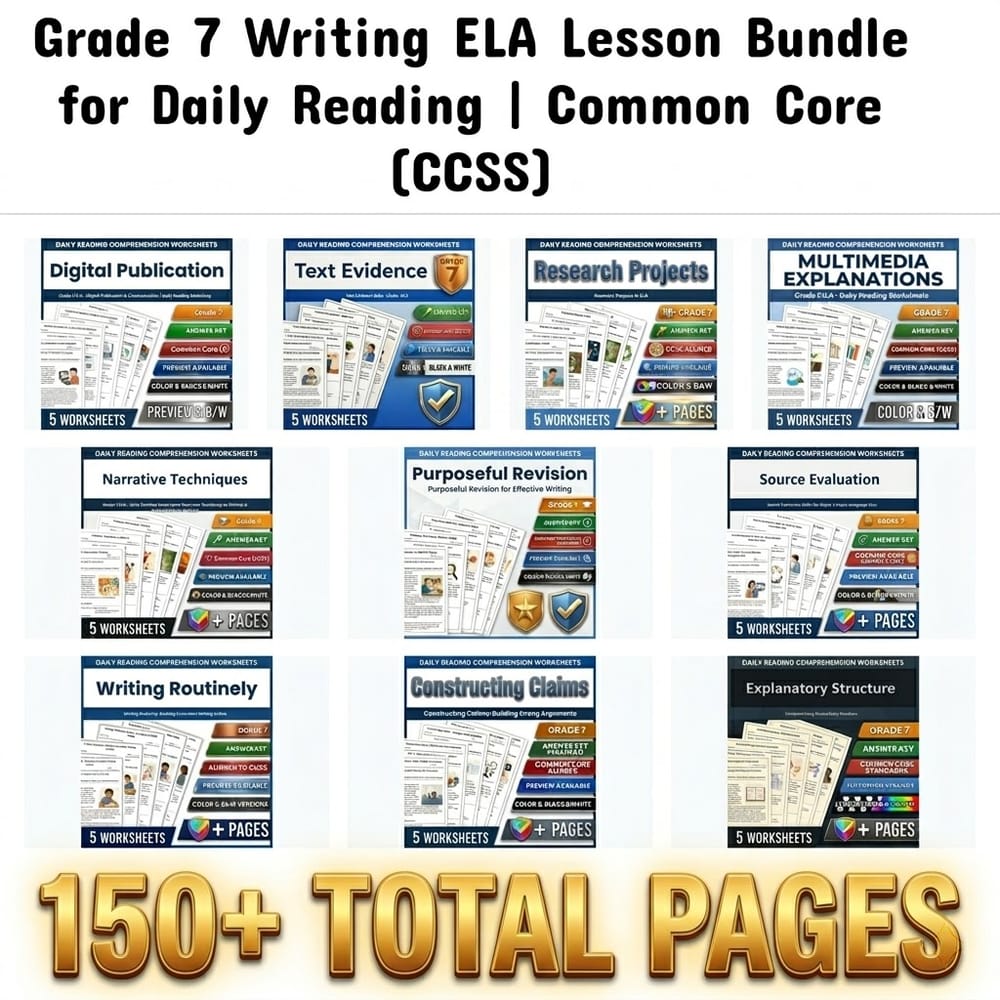 Grade 7 Writing ELA Lesson Bundle for Daily Reading | Common Core (CCSS) — bundle cover