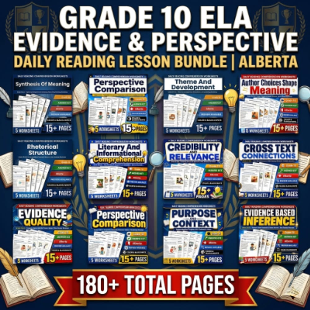 Grade 10 ELA Evidence & Perspective Daily Reading Lesson Bundle | Alberta — bundle cover