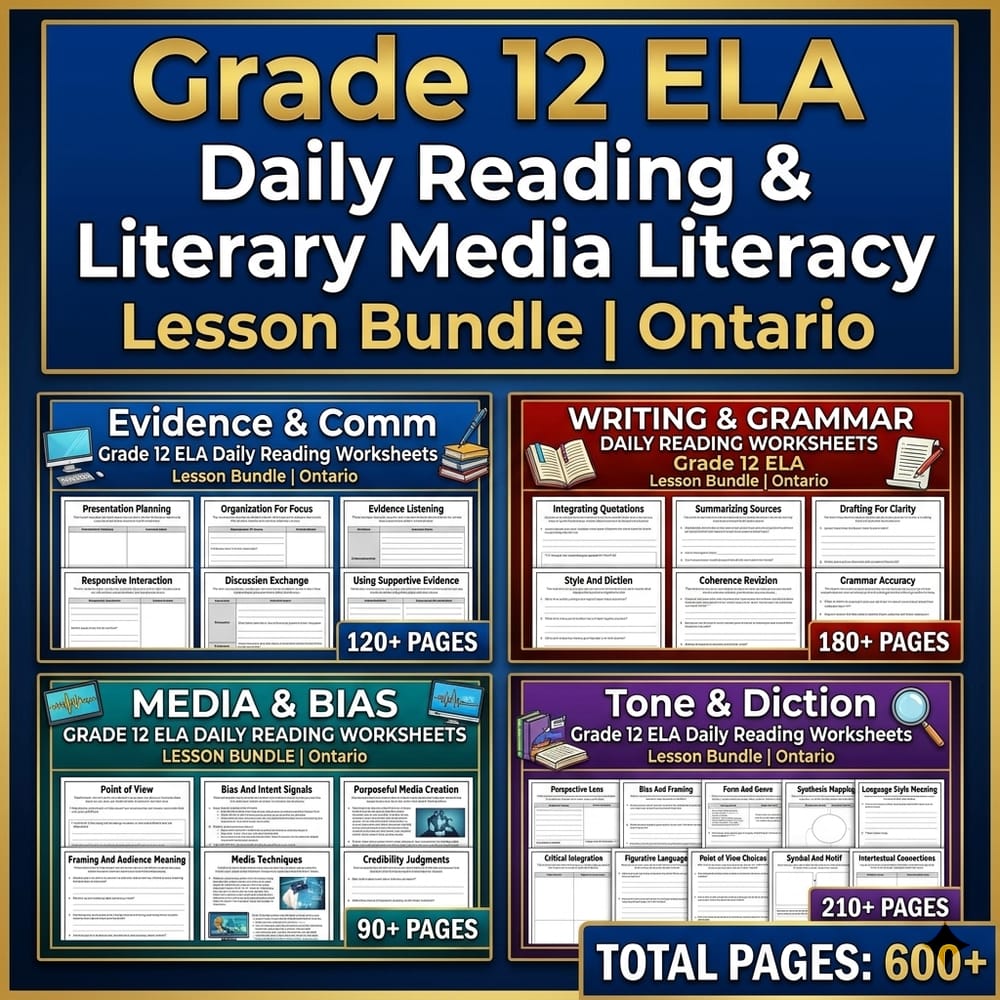Grade 12 ELA Daily Reading & Literary Media Literacy Lesson Bundle | Ontario — bundle cover