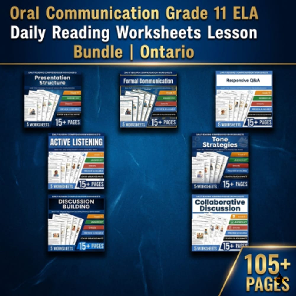 Oral Communication Grade 11 ELA Daily Reading Worksheets Lesson Bundle | Ontario — bundle cover