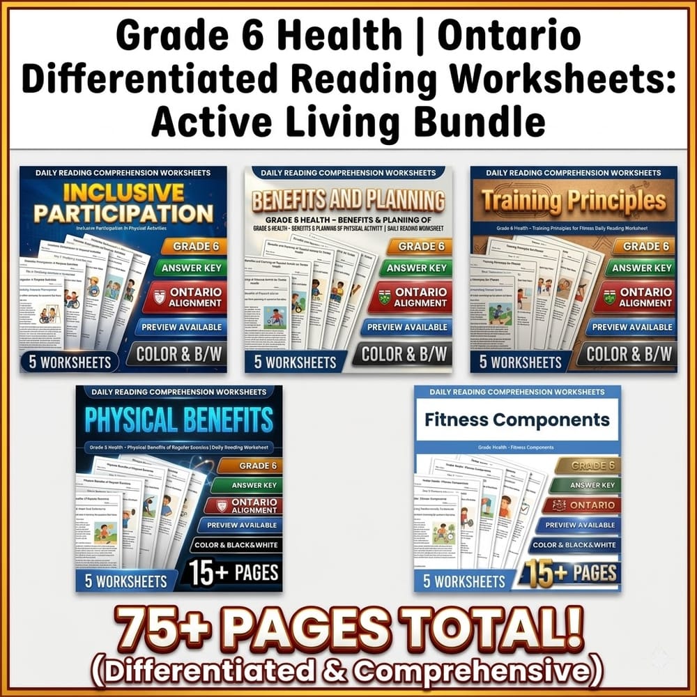 Active Living Grade 6 Health Daily Reading Worksheets Bundle | Ontario — bundle cover