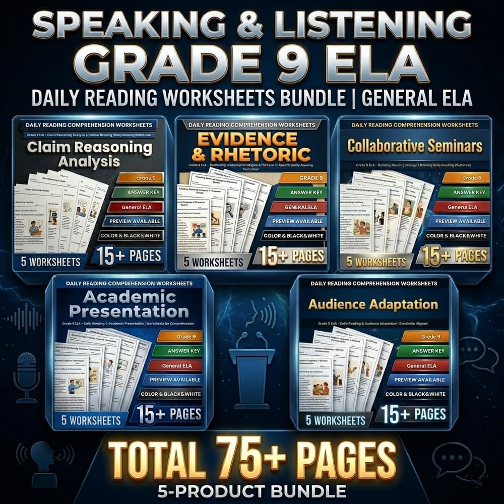 Speaking & Listening Grade 9 ELA Daily Reading Worksheets Bundle | General ELA — bundle cover