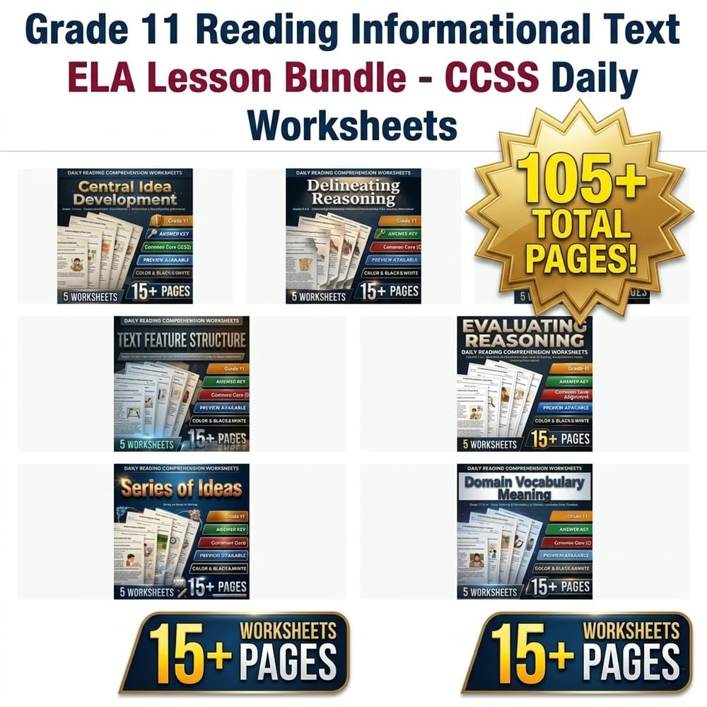 Grade 11 Reading Informational Text ELA Lesson Bundle – CCSS Daily Worksheets — bundle cover