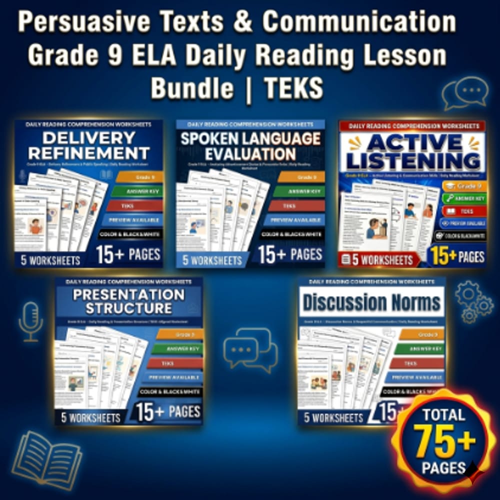 Persuasive Texts & Communication Grade 9 ELA Daily Reading Lesson Bundle | TEKS — bundle cover