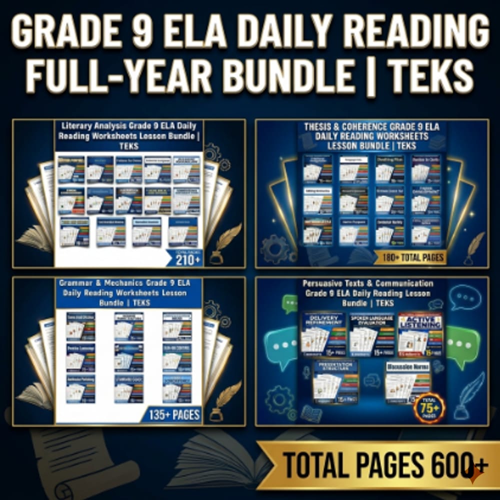 Grade 9 ELA Daily Reading Full-Year Bundle | TEKS — bundle cover
