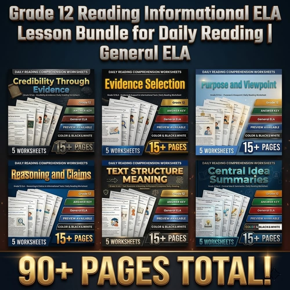 Grade 12 Reading Informational ELA Lesson Bundle for Daily Reading | General ELA — bundle cover