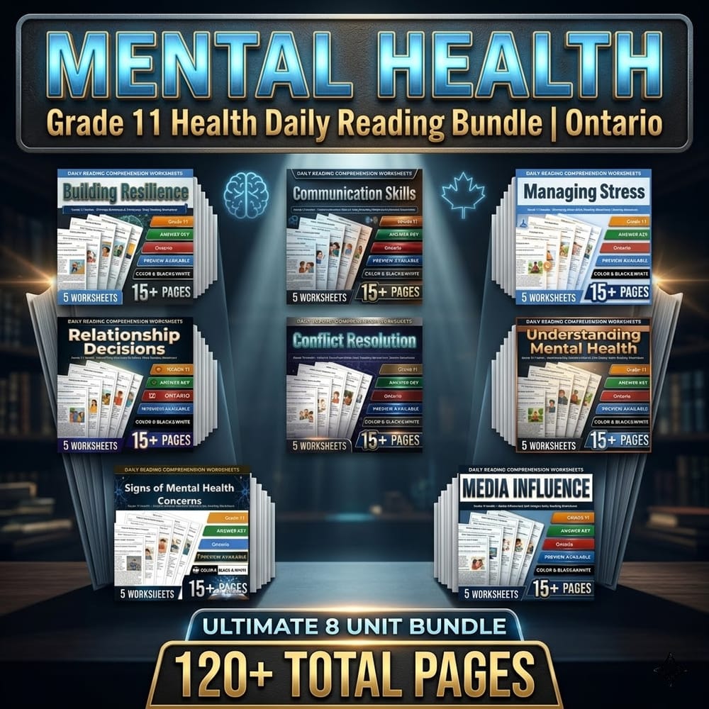 Mental Health Grade 11 Health Daily Reading Worksheets Bundle | Ontario — bundle cover