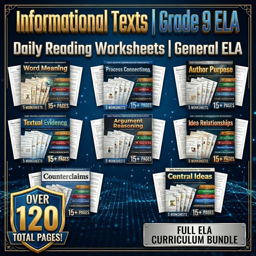 Informational Texts Grade 9 ELA Daily Reading Worksheets Bundle | General ELA — bundle cover
