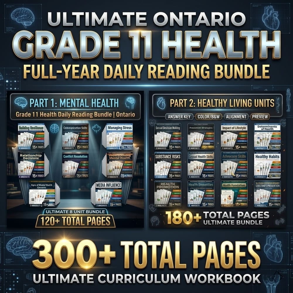 Grade 11 Health Full Year Bundle – Ontario Daily Reading Worksheets — bundle cover